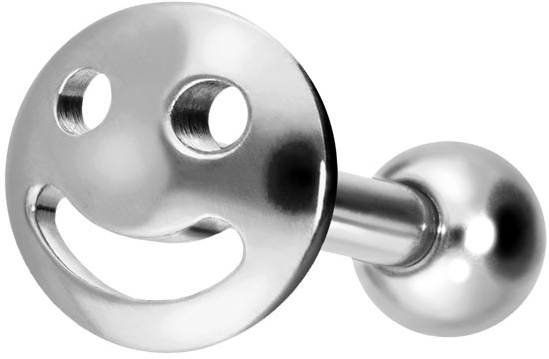 Titanium ear piercing with internal thread LAUGHING FACE