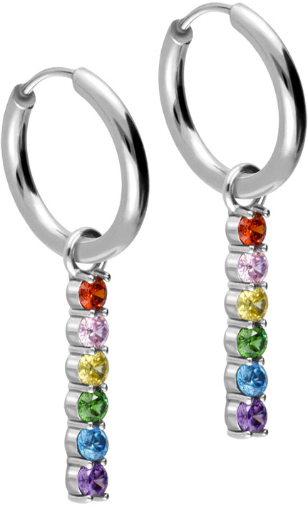 Surgical steel ear clicker creoles MULTICOLORED CRYSTAL BAR