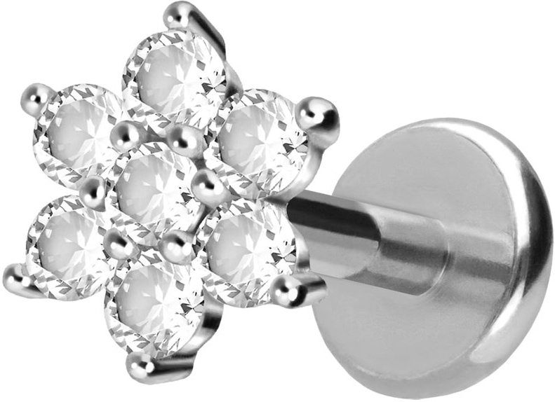 Titanium labret with push fit CRYSTAL FLOWER