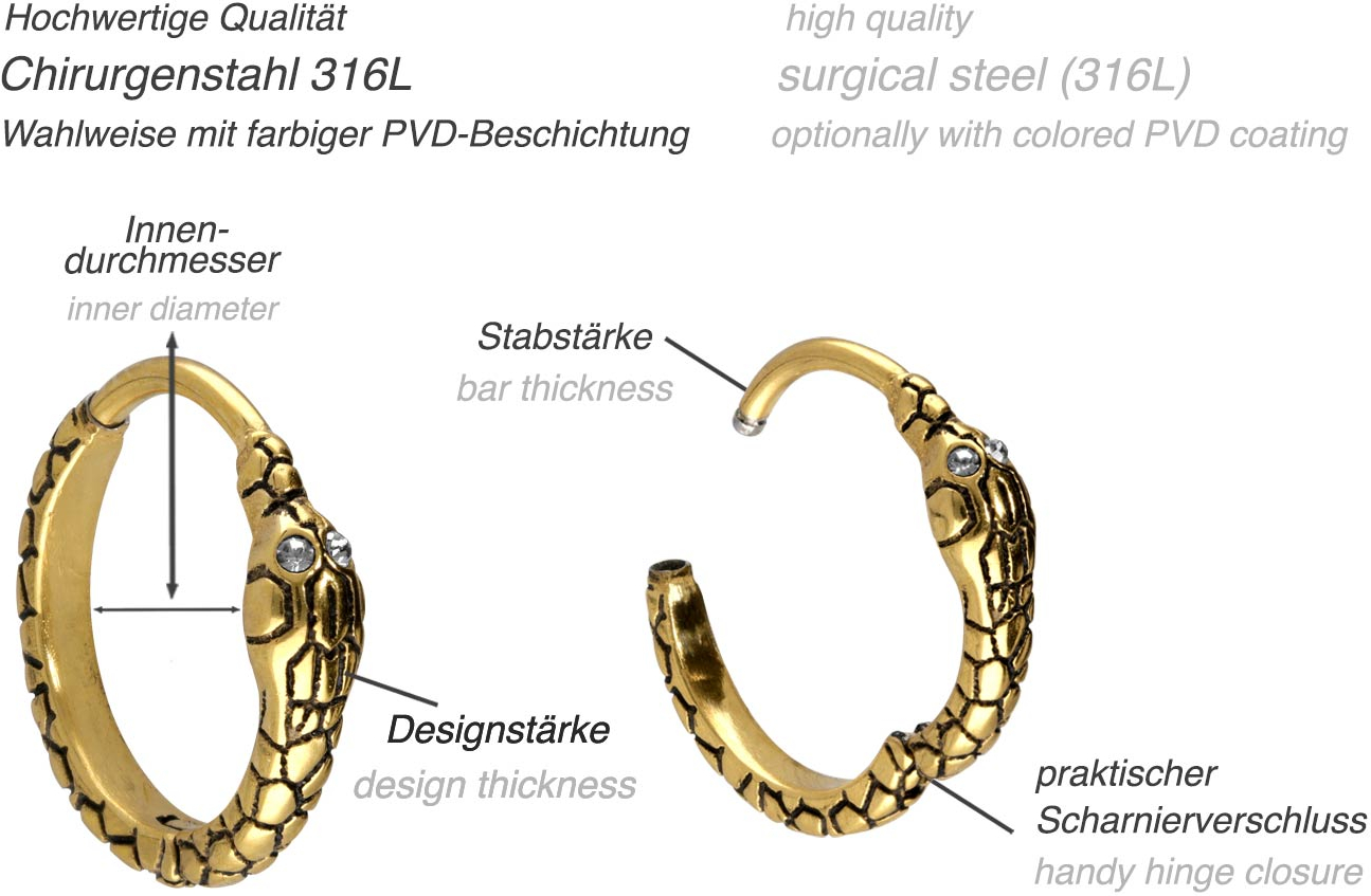 Surgical steel ear clicker creoles SNAKE