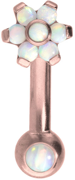 Titanium banana with push fit FLOWER WITH 7 SYNTHETIC OPALS + OPAL BALL