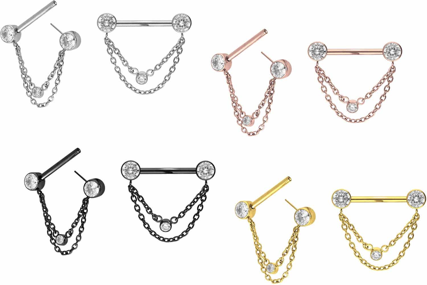 Titanium barbell with push fit 2 CHAINS + CRYSTAL DISCS