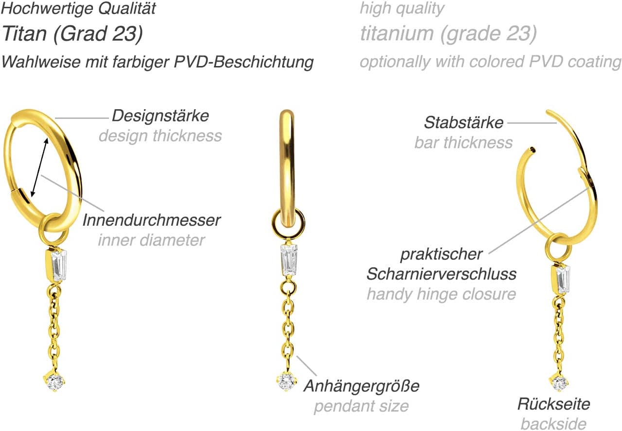 Titanium ear clicker creoles 2 CRYSTAL + CHAIN