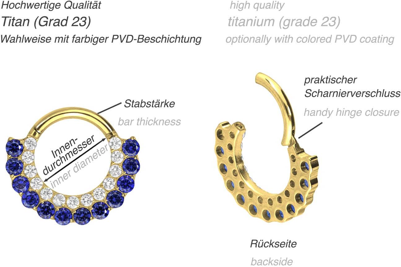 Titanium segment ring clicker SETTED CRYSTALS BICOLORED