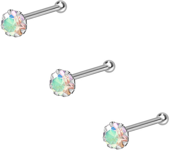 SET 925 silver nose stud pin SETTED CRYSTAL