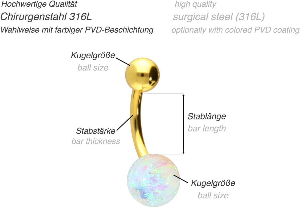 Surgical steel bananabell SYNTHETIC OPAL + SURGICAL STEEL BALL