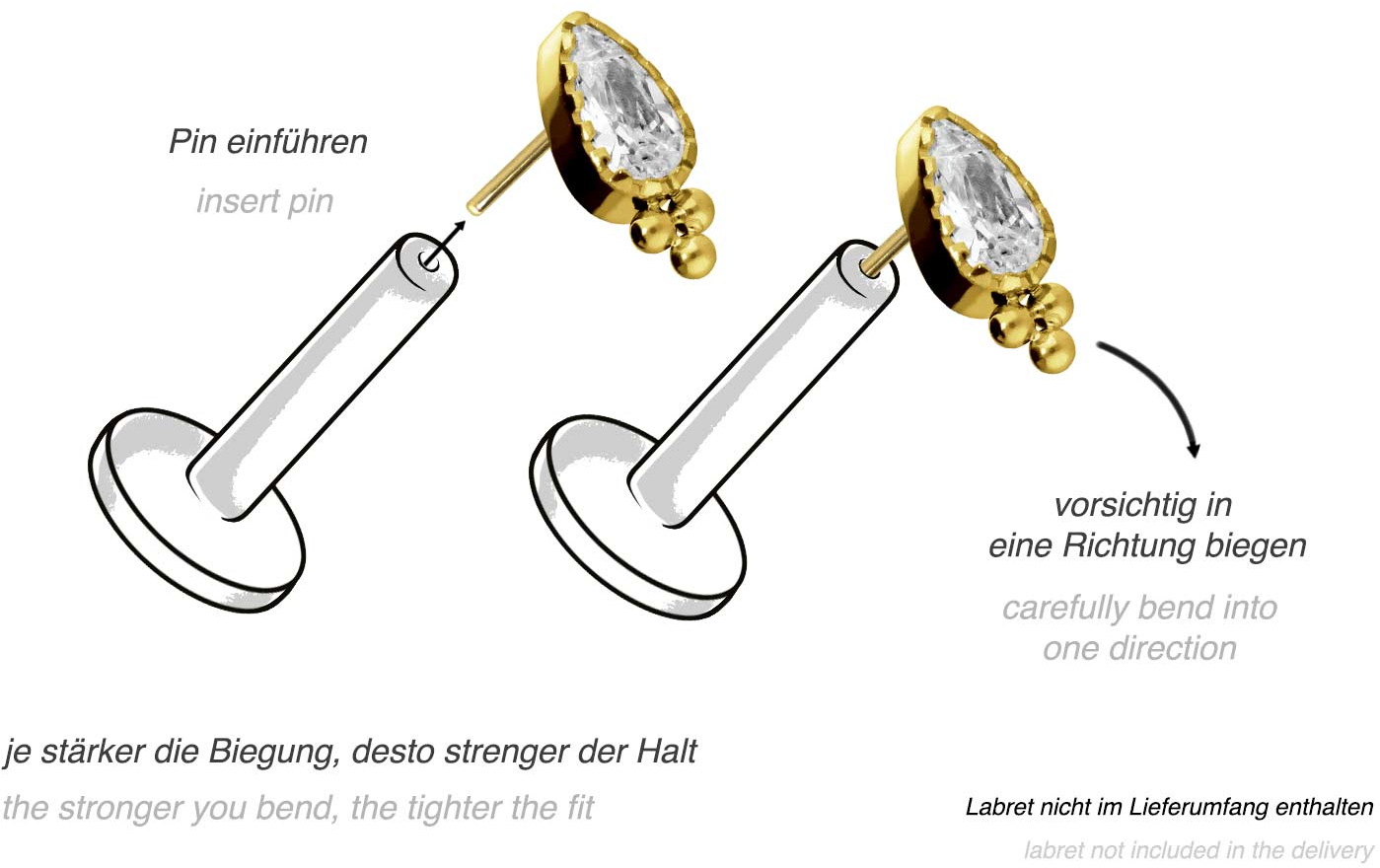 Titanium attachment with push pin CRSTAL DROP + BALLS