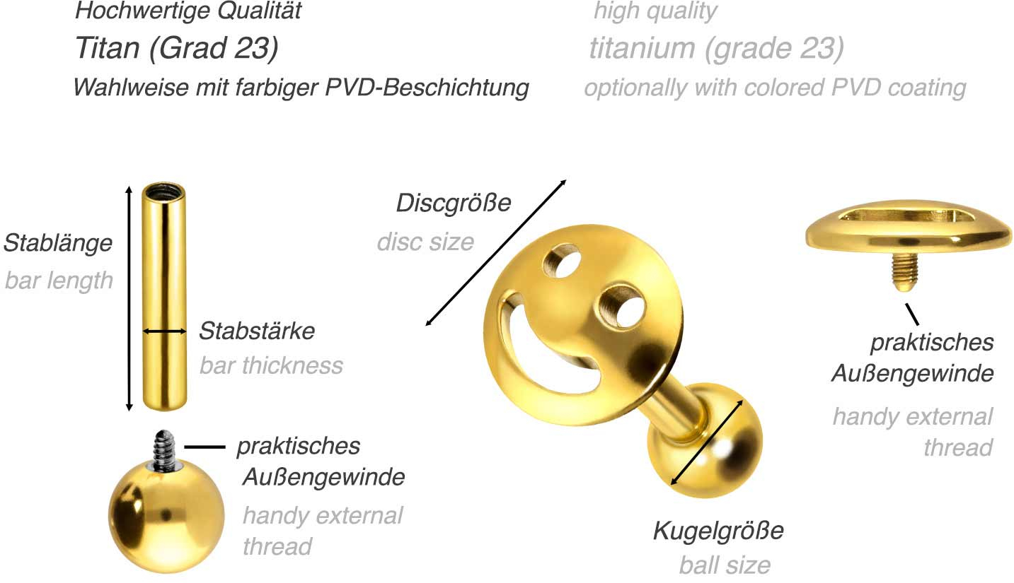 Titanium ear piercing with internal thread LAUGHING FACE