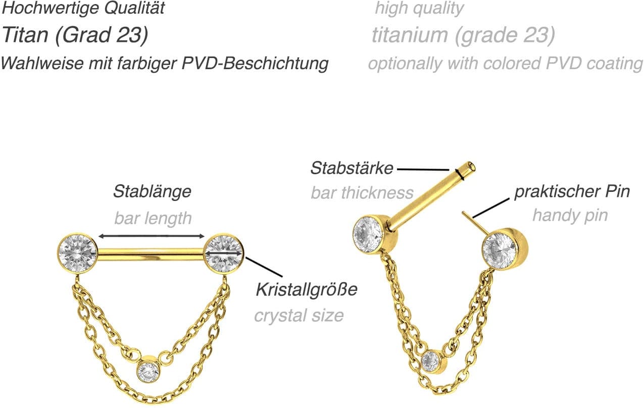 Titan Barbell mit Push Fit 2 KETTEN + KRISTALLDISCS