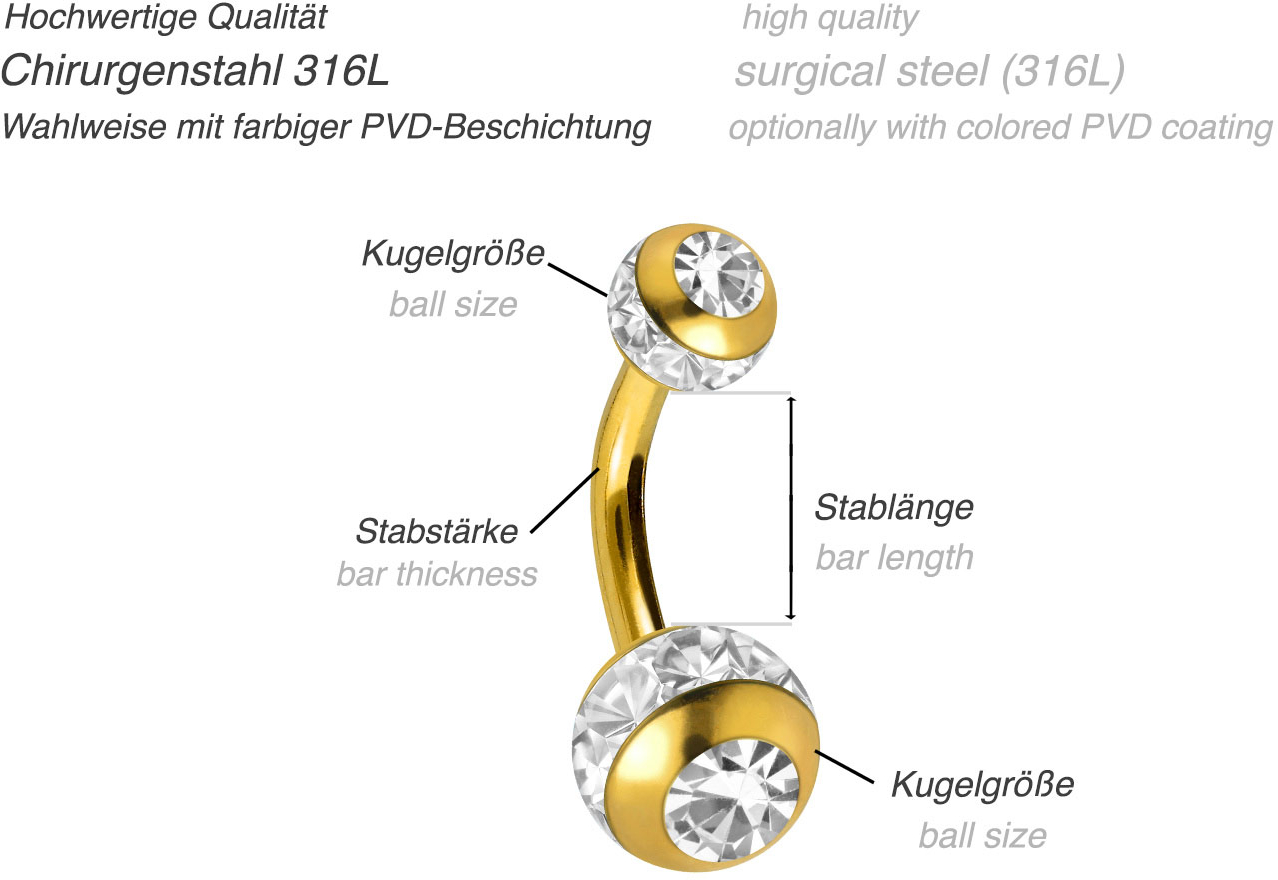 Chirurgenstahl Mini Bananabell EPOXY-RING-KUGELN + KRISTALLE