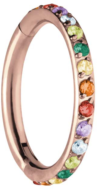 Titanium segment ring clicker SETTED MULTICOLORED CRYSTALS