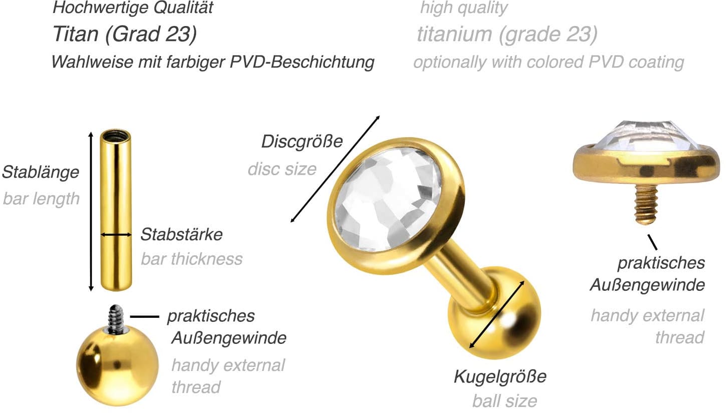 Titan Ohrpiercing mit Innengewinde KRISTALLDISC