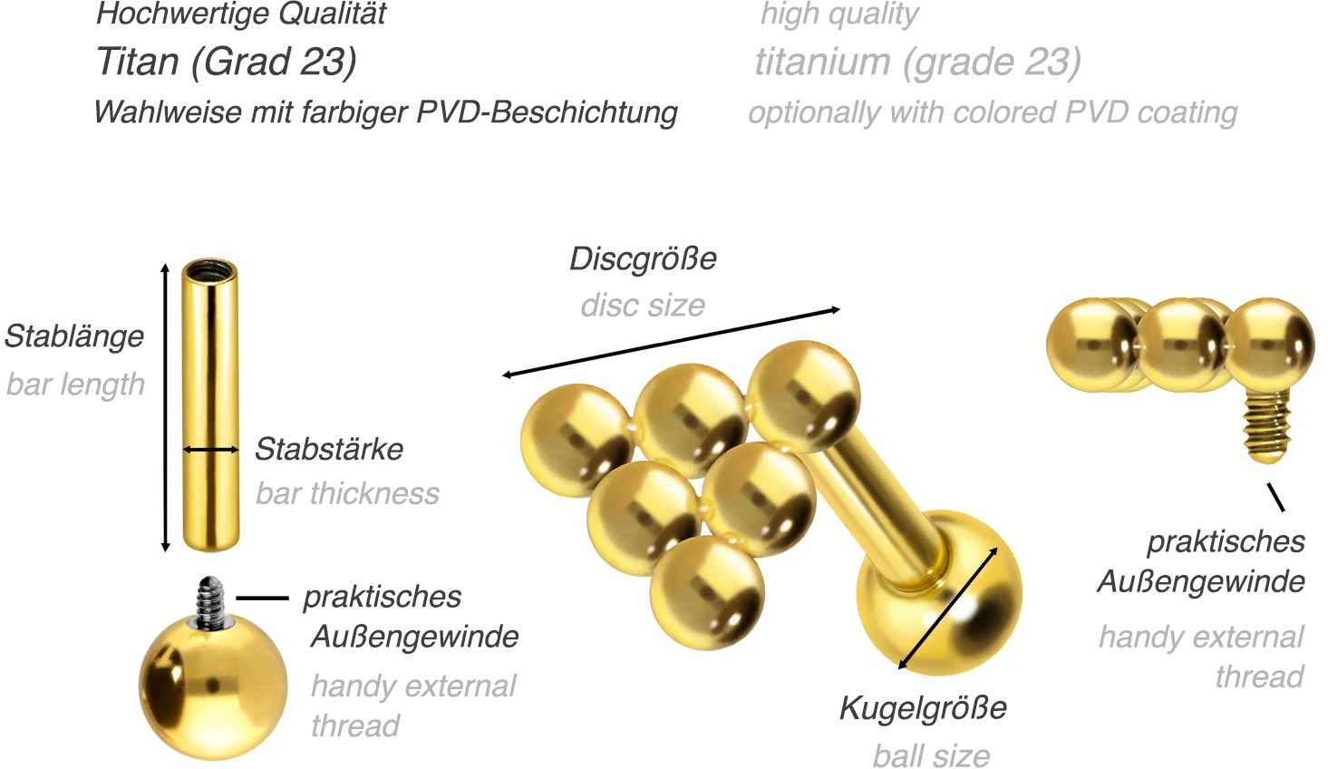 Titanium ear piercing with internal thread SPHERICAL TRIANGLE