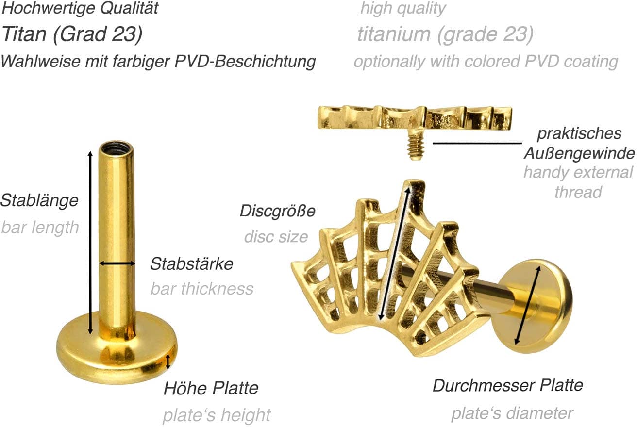 Titan Labret mit Innengewinde SPINNENNETZ