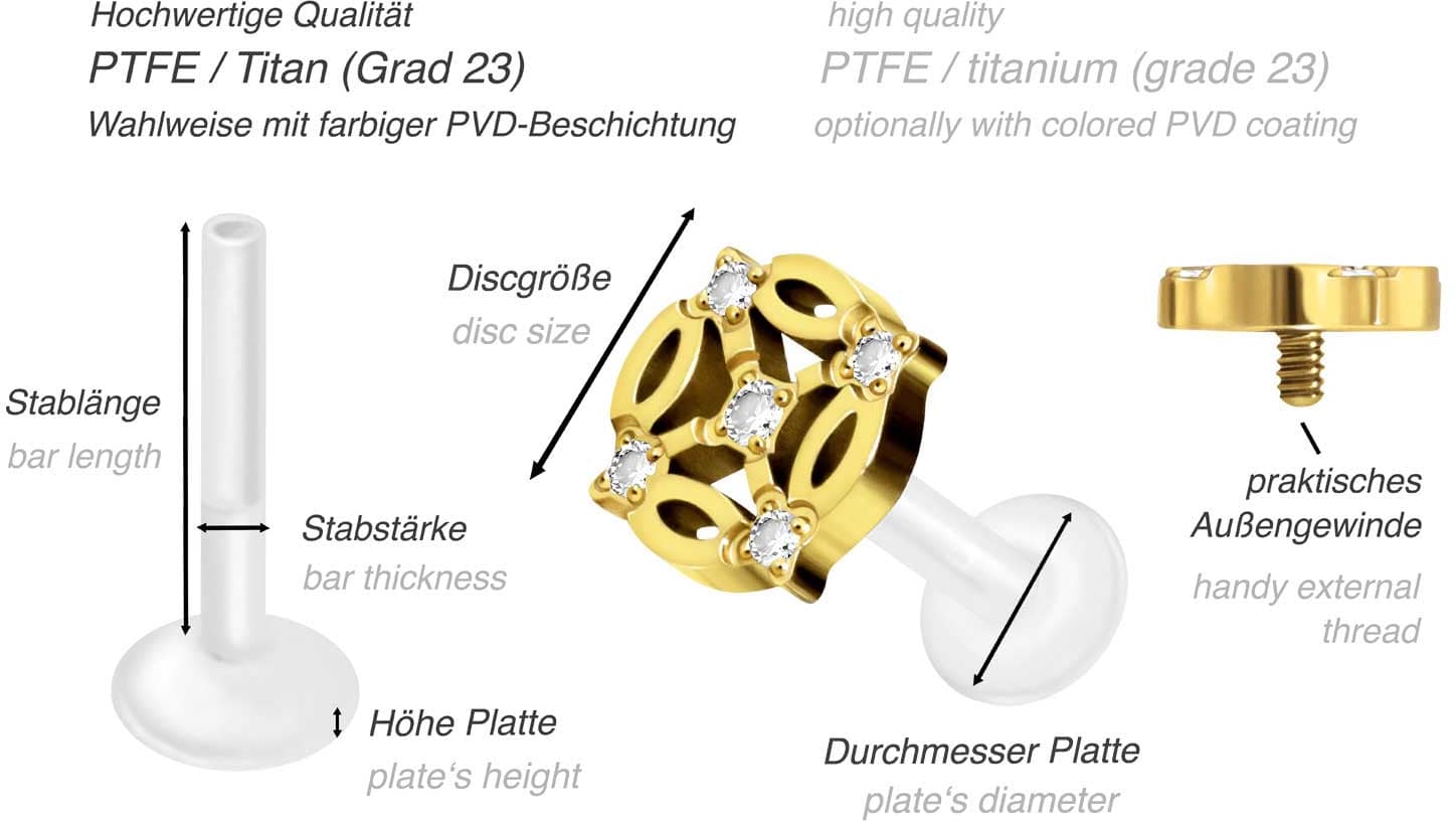 PTFE labret with internal thread + titanium attachment ORIENTAL DESIGN