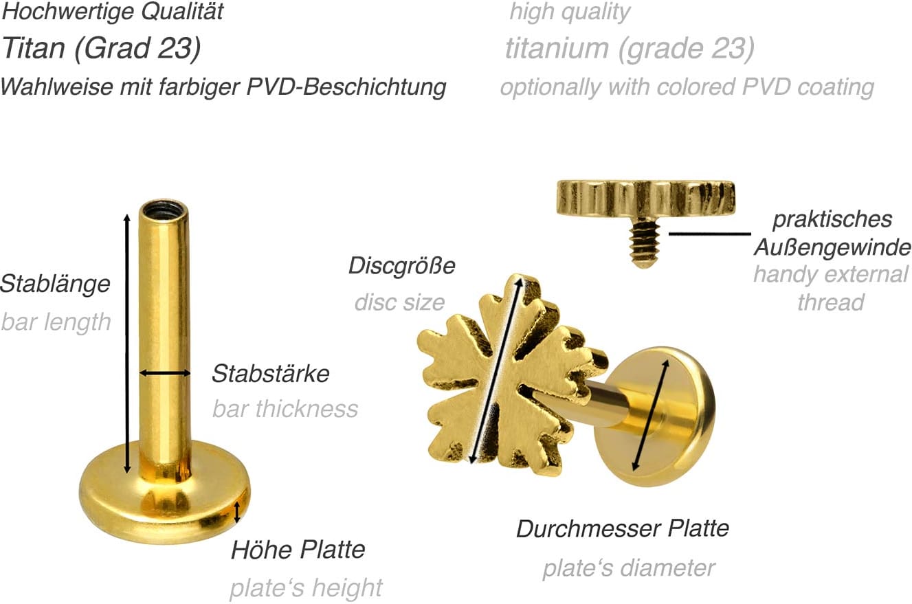 Titan Labret mit Innengewinde SCHNEEFLOCKE