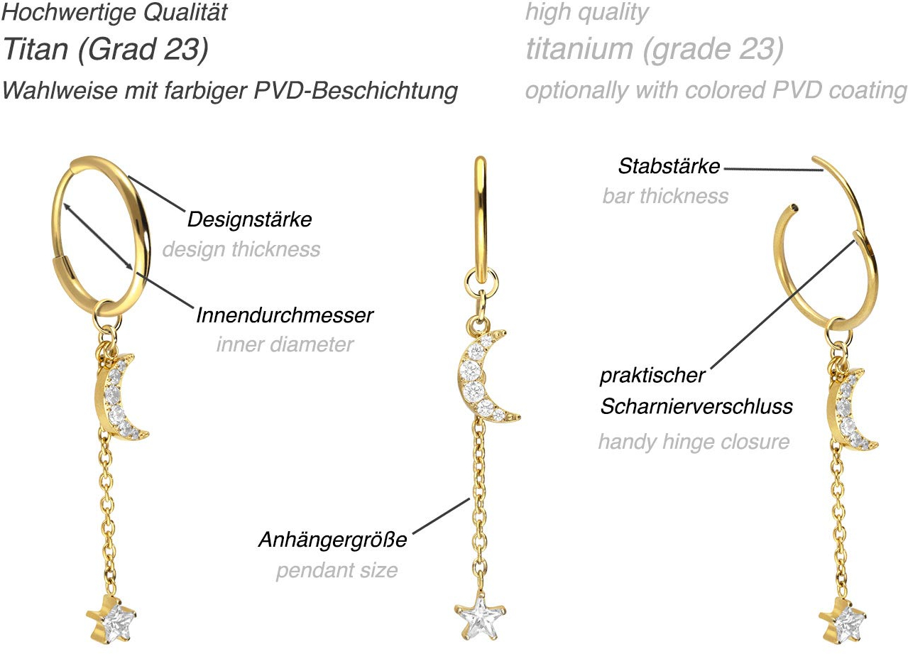 Titan Ohrclicker Creolen KRISTALLMOND + KRISTALLSTERN