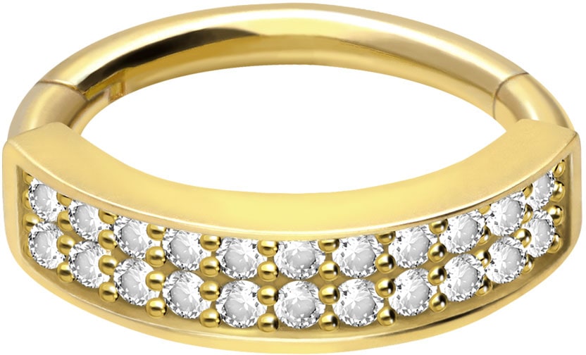 18 carat gold segment ring clicker SETTED CRYSTALS DOUBLE ROW