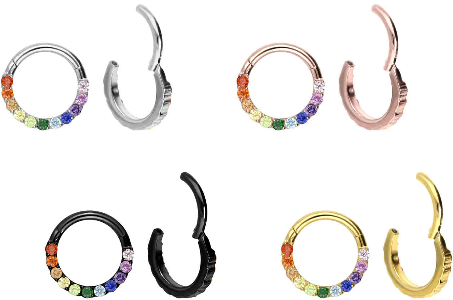 Titanium segment ring clicker SETTED MULTICOLORED CRYSTALS