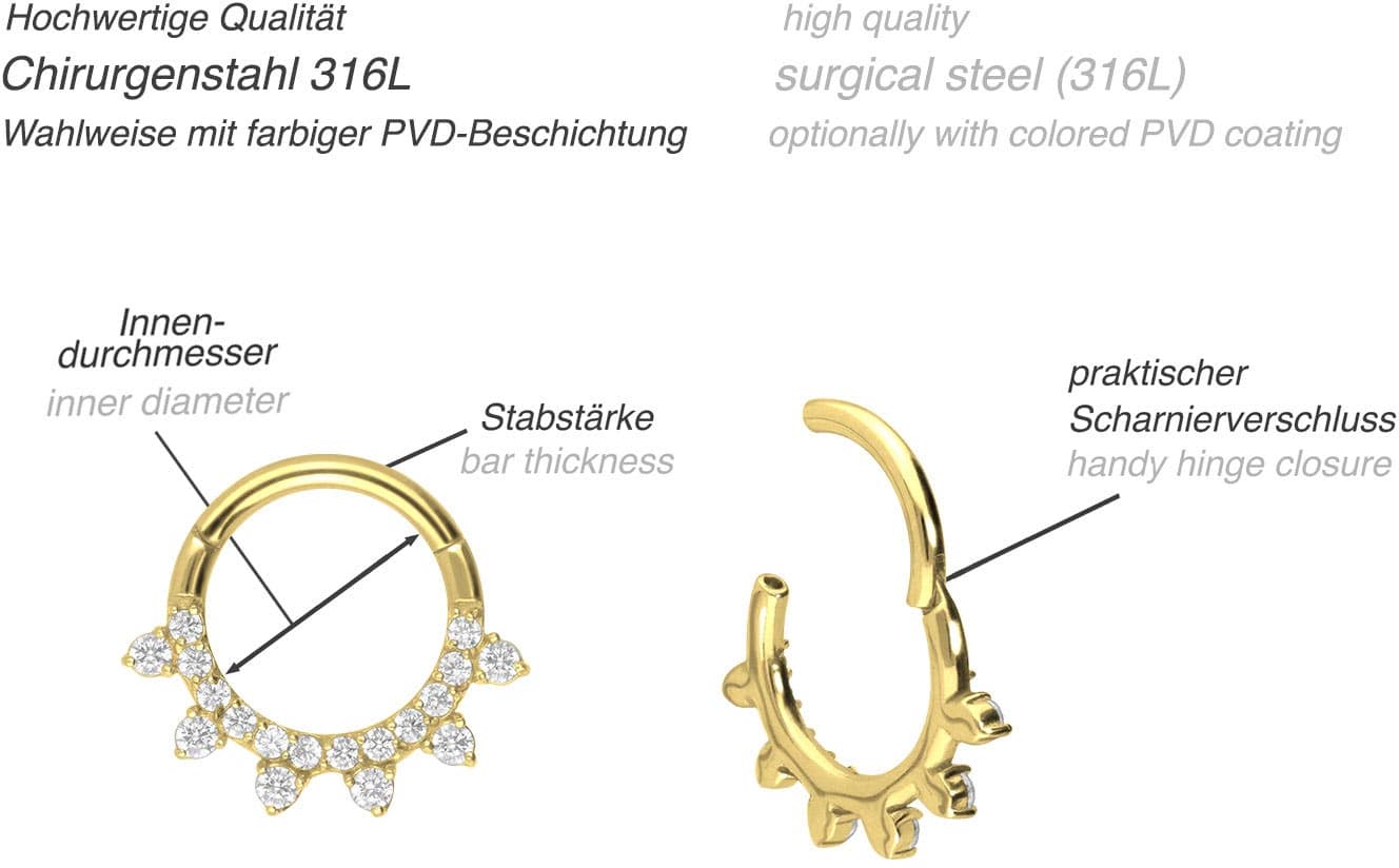 Surgical steel segment ring clicker SETTED CRYSTALS