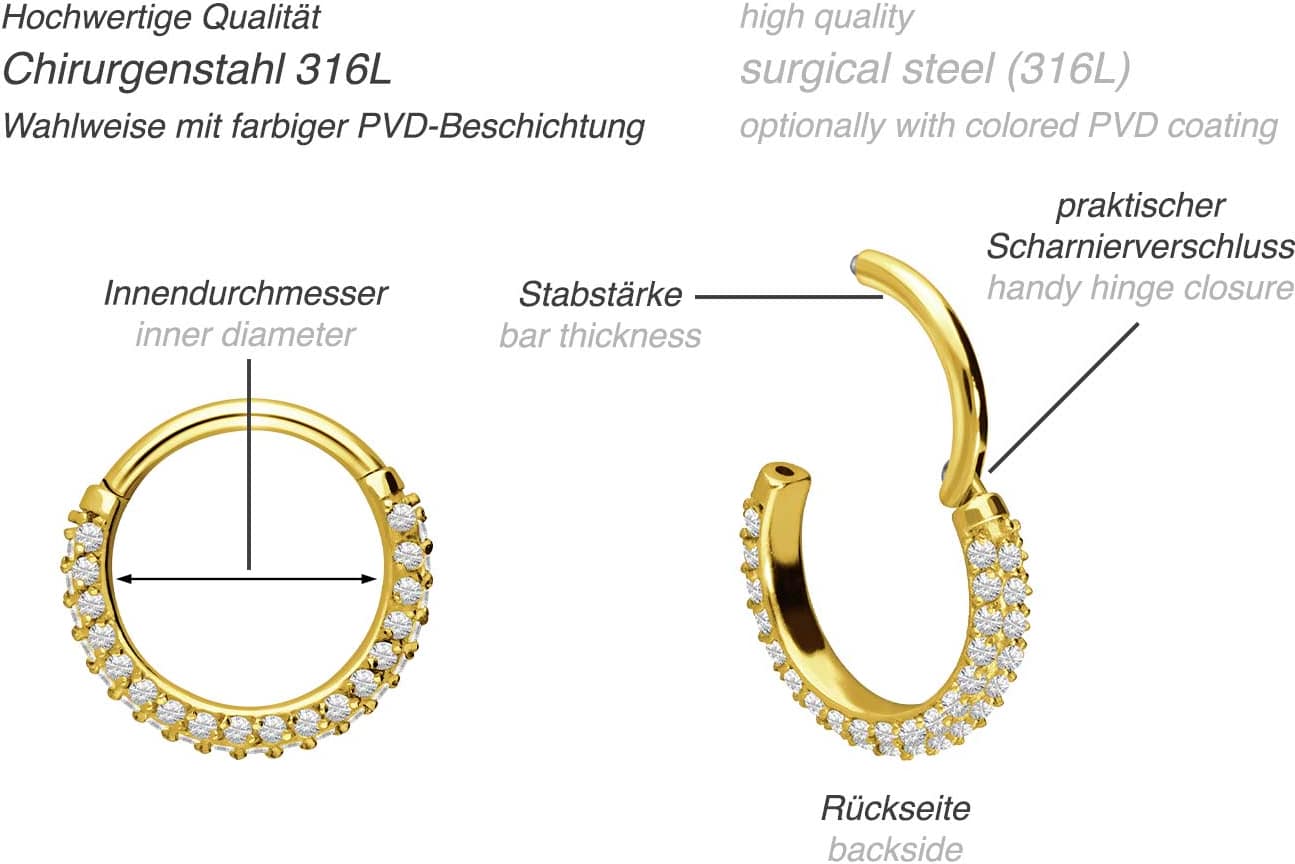 Chirurgenstahl Segmentring Clicker KRISTALLRAND