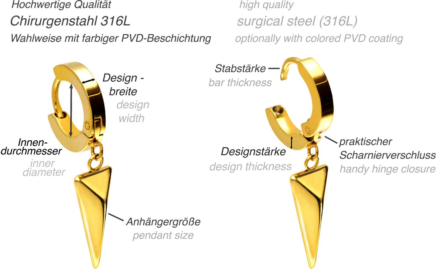 Surgical steel creoles MOVEABLE TRIANGLE