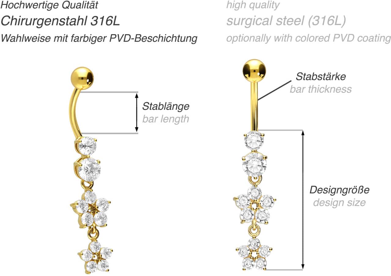 Surgical steel bananabell 2 CRYSTAL FLOWERS