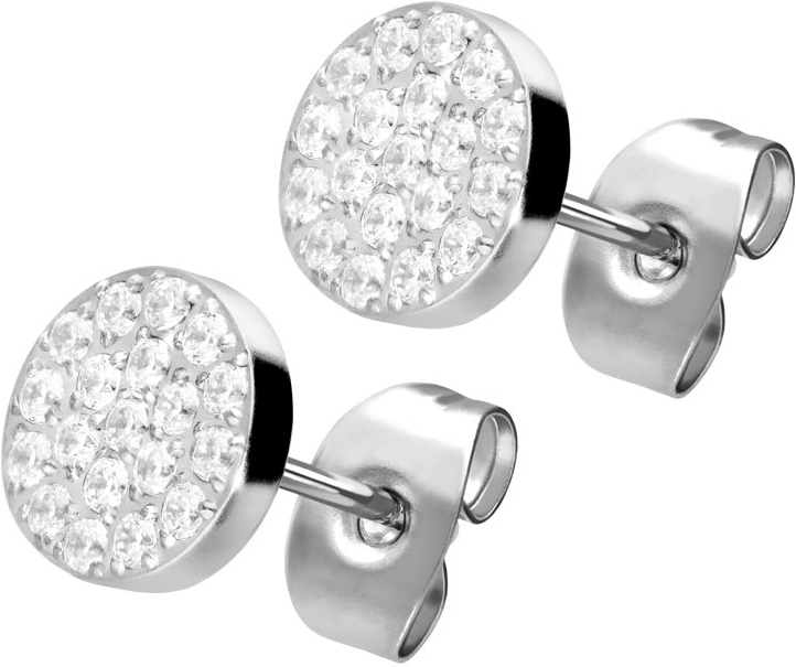 Titanium ear studs DISC + SETTED CRYSTALS