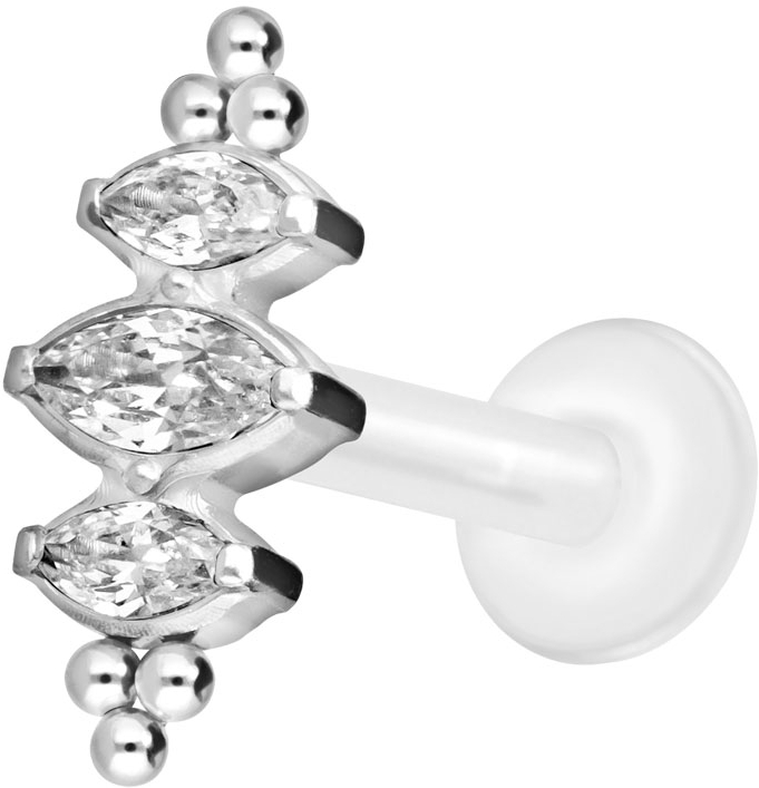 PTFE labret with internal thread + titanium attachment 3 CRYSTAL DROPS + BALLS