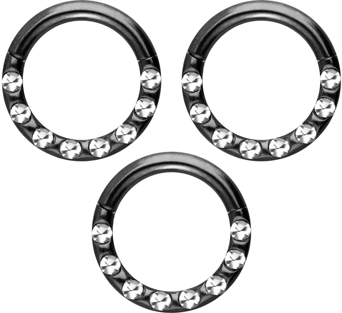 SET Surgical steel segment ring clicker CRYSTALS + EPOXY