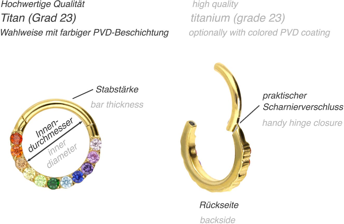 Titan Segmentring Clicker EINGEFASSTE BUNTE KRISTALLE