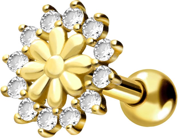 18 Karat Gold Ohrpiercing BLUME + KRISTALLE