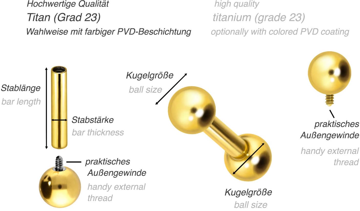 Titanum ear piercing with internal thread BALL