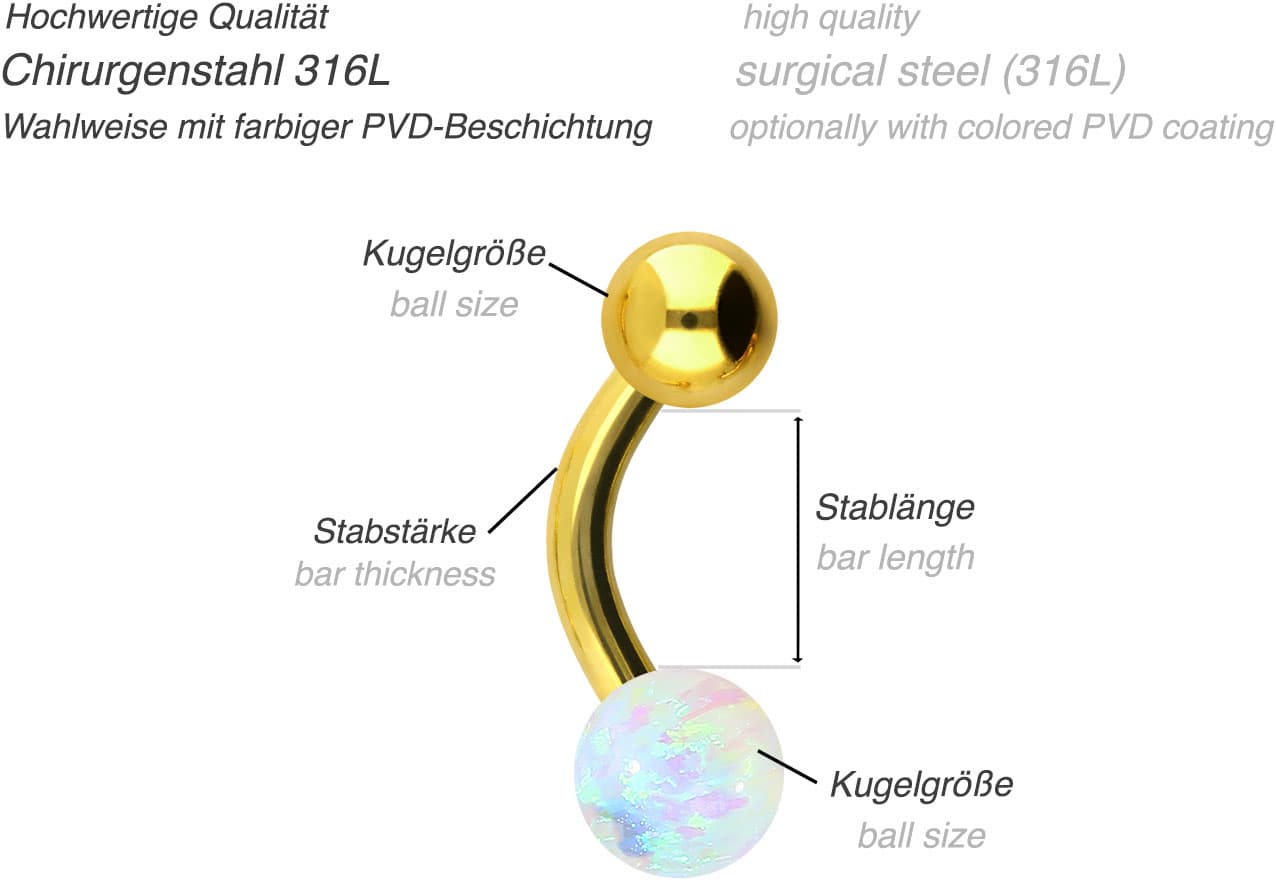 Surgical steel mini bananabell SYNTHETIC OPAL + SURGICAL STEEL BALL