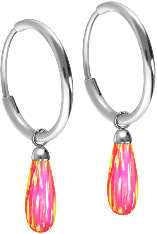 Titanium ear clicker creoles SYNTHETIC OPAL DROP