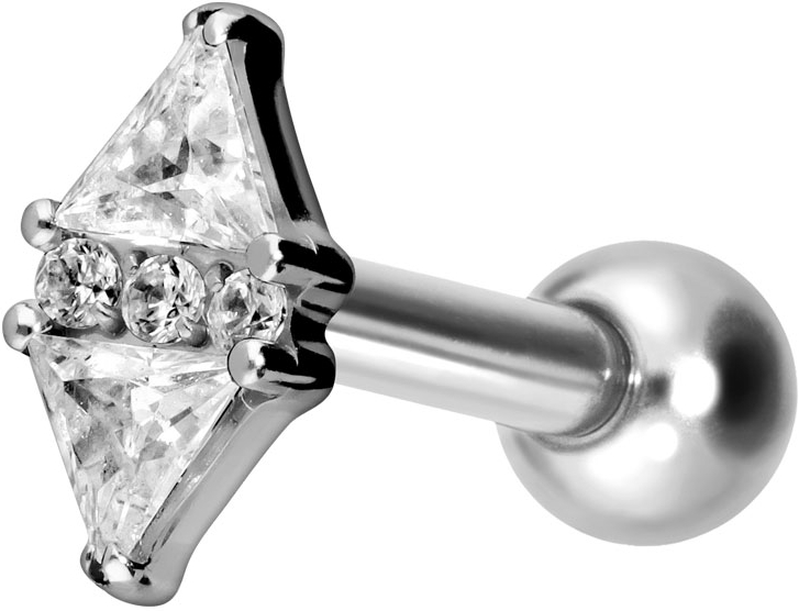 Titanium ear piercing with internal thread CRYSTAL RHOMBUS