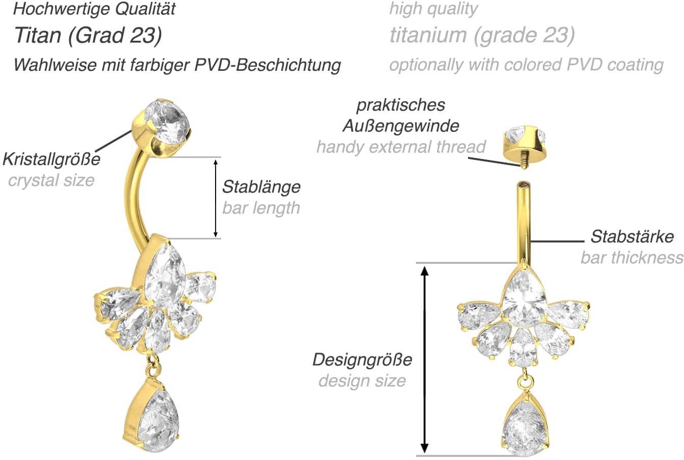 Titanium bananabell with internal thread CRYSTAL FAN + CRYSTAL DROP