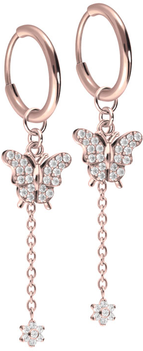 Titanium ear clicker creoles CRYSTAL BUTTERFLY + CRYSTAL FLOWER