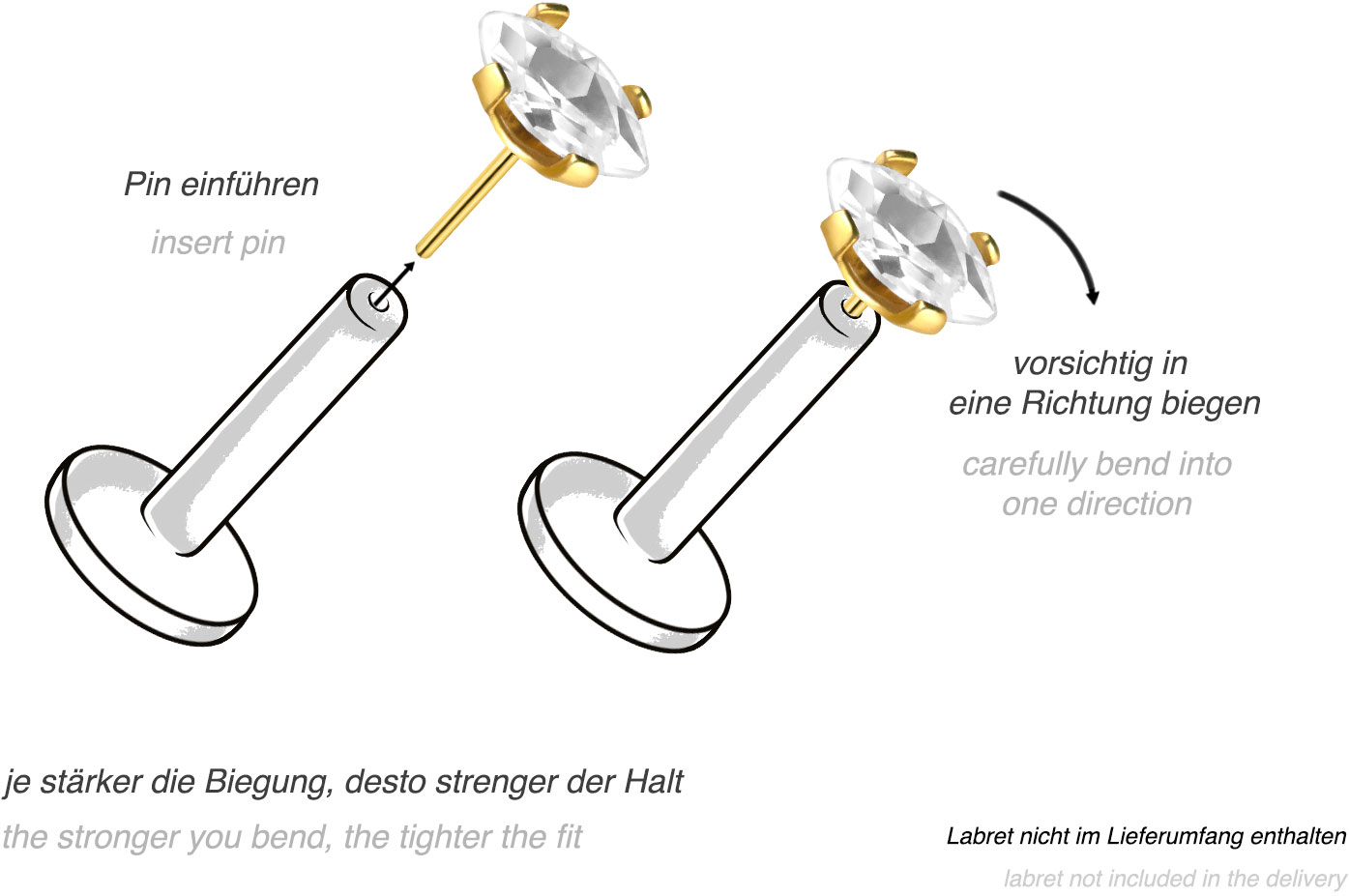 Titan Aufsatz mit Push Pin EINGEFASSTER KRISTALLTROPFEN