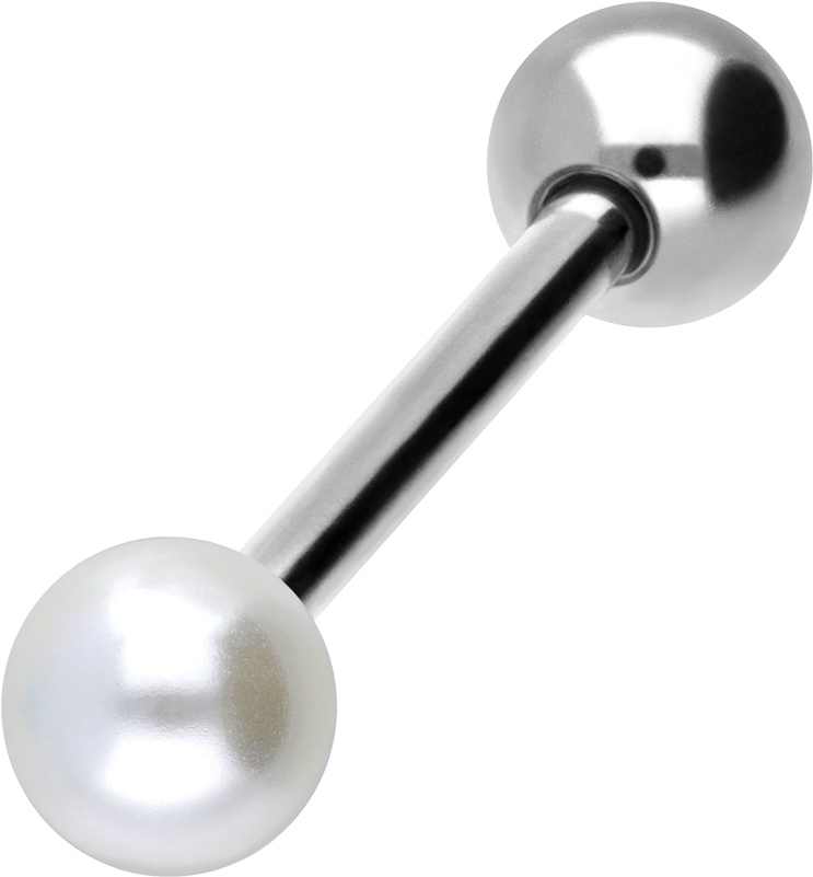 Surgical steel barbell SYNTHETIC PEARL + SURGICAL STEEL BALL