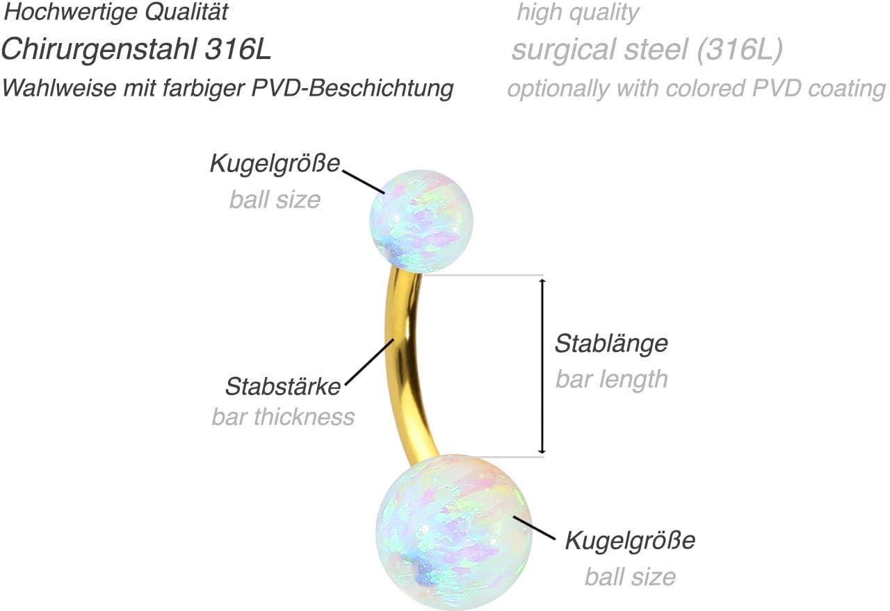 Surgical steel bananabell SYNTHETIC OPALS