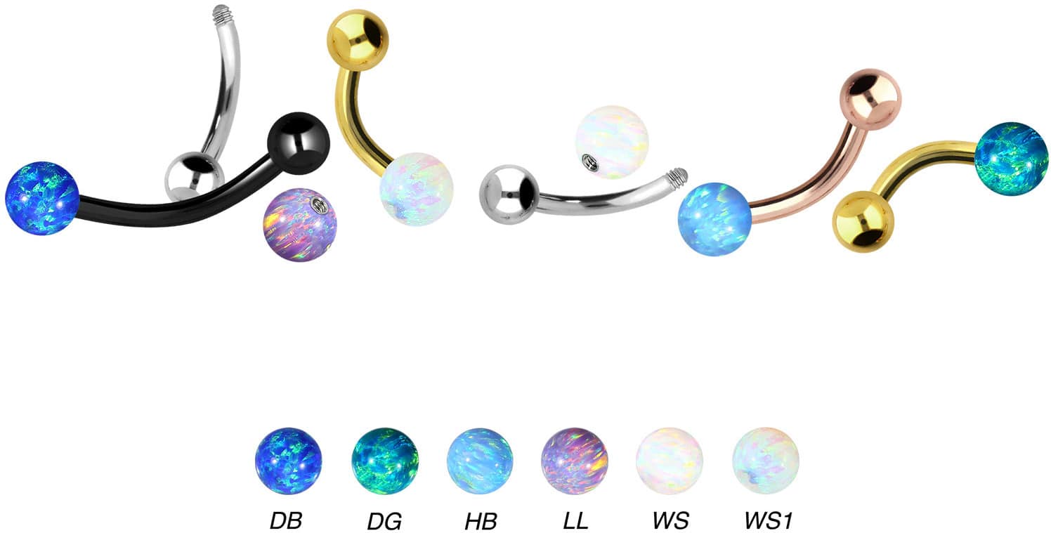 Surgical steel mini bananabell SYNTHETIC OPAL + SURGICAL STEEL BALL