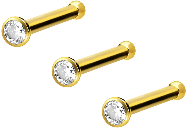 Set of 3 Titanium nose studs pin CRYSTAL