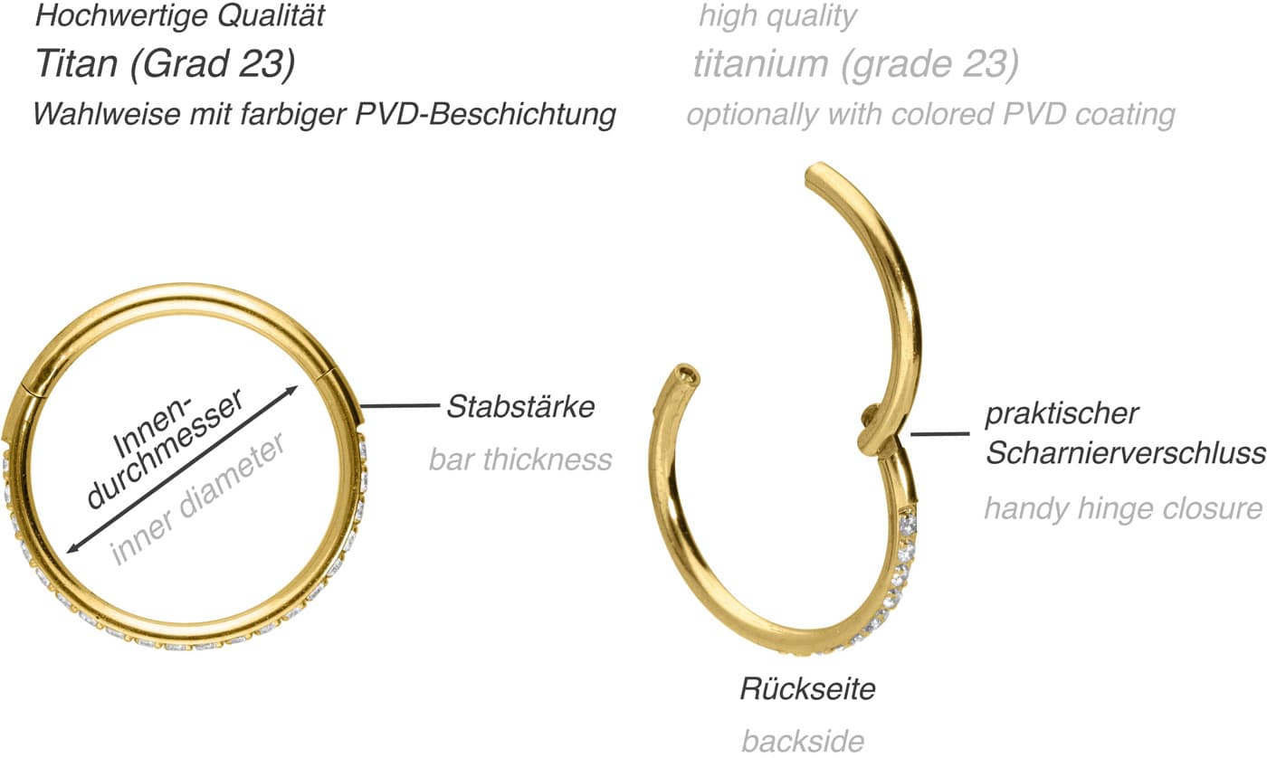 Titanium segment ring clicker SETTED CRYSTALS