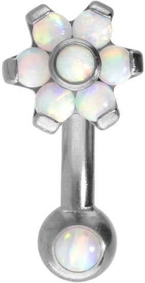 Titanium banana with push fit FLOWER WITH 7 SYNTHETIC OPALS + OPAL BALL