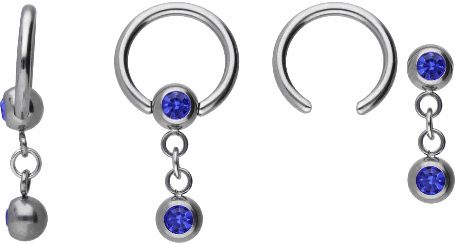 Titanium ball closure ring TWO CRYSTALS ++SALE++