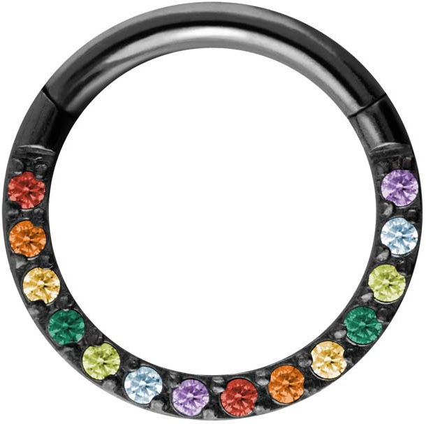 Titanium segment ring clicker SETTED MULTICOLORED CRYSTALS