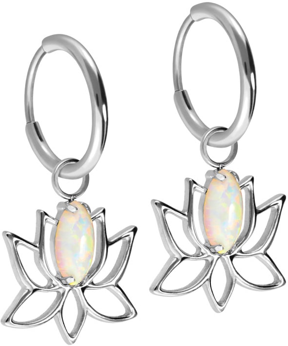 Titanium ear clicker creoles LOTUS BLOSSOM + SYNTHETIC OPAL