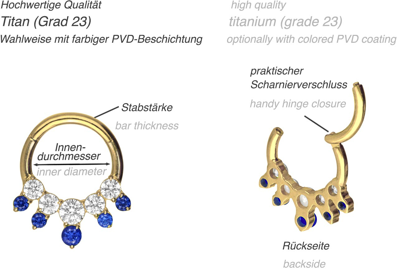 Titanium segment ring clicker SETTED CRYSTALS BICOLORED