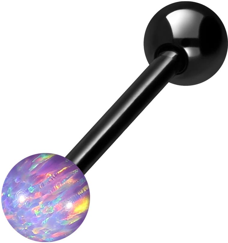 Surgical steel barbell SYNTHETIC OPAL + SURGICAL STEEL BALL